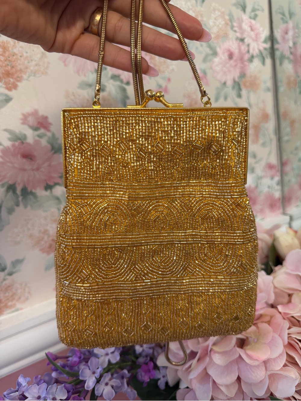 American Vintage Gold Beaded Evening Clutch